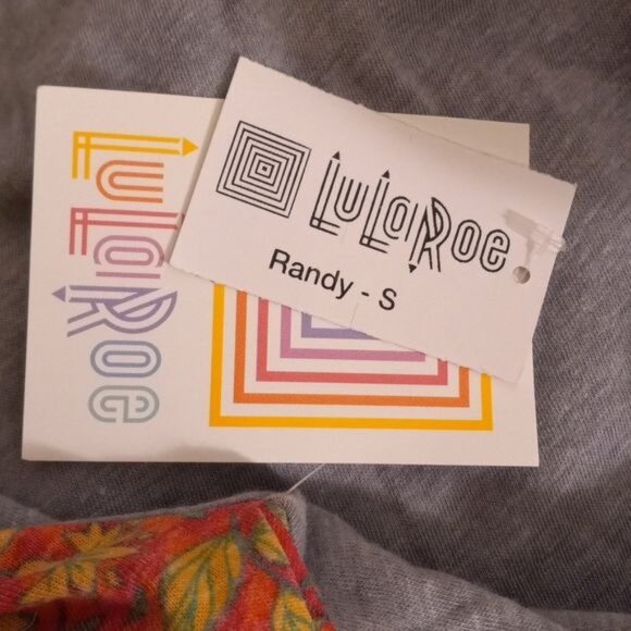 LuLaRoe S Randy Raglan Baseball Tee Shirt Gray Orange Floral 3/4 Sleeves NEW - Picture 8 of 8